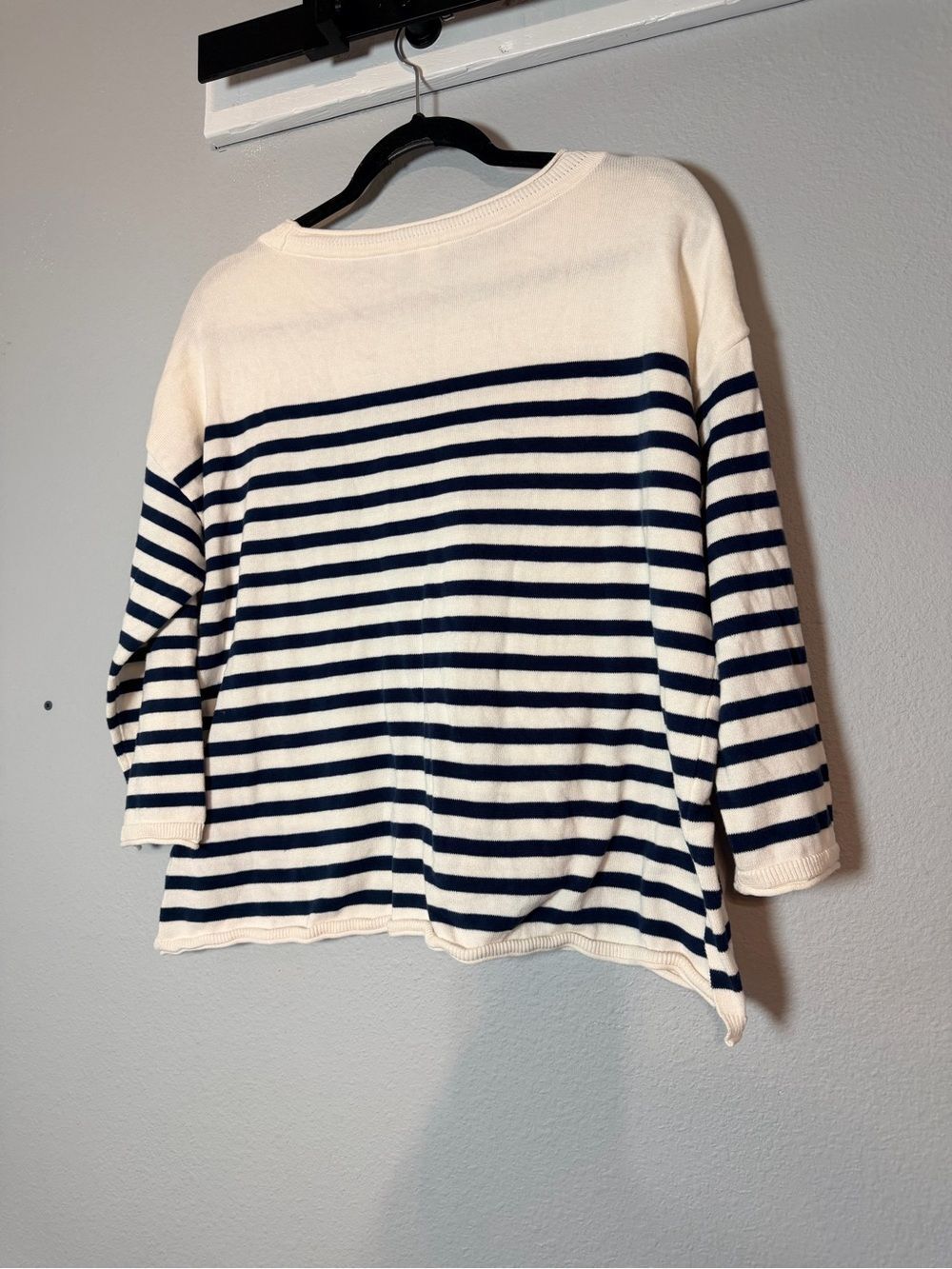 Pact Laguna Striped Knit Sweater Large Boatneck Cream Navy Nautical Coastal - Picture 8 of 10